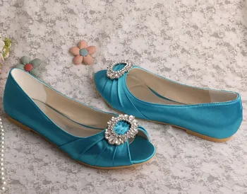 Потребителски ръчно изработени Royal Blue Peep Toe сватбени обувки на равна подметка за сватбени обувки