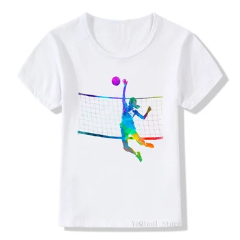 Прекрасен акварел волейболистка print GYM design tee shirt lovely kids custom tshirt top for girls летни детски дрехи