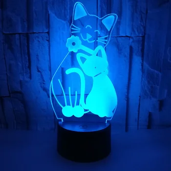 Прекрасна котка 3D LED Night Light с 7 цветове на светлината, за да украсят дома лампа невероятна визуализация оптична илюзия 3D настолна лампа