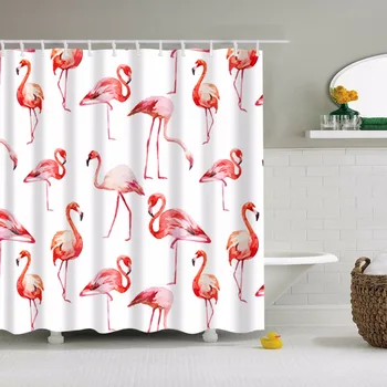 Прекрасни животни Розово фламинго завеси за душ плат-водоустойчив полиестер завеса за баня с куки 180x180cm