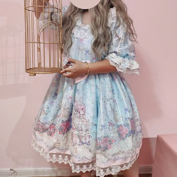 Принцеса чай сладка Лолита елегантна рокля стари дантели лък висока талия викторианска рокля голям размер голям размер XL-3XL cos