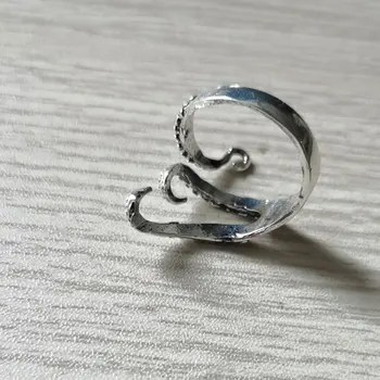 Продажба на едро на 10 бр./лот октопод пръстени океана серия бижута Антично сребро на жените и мъжете пънк, бижута пръстен може да се смесват цвят регулируем размер