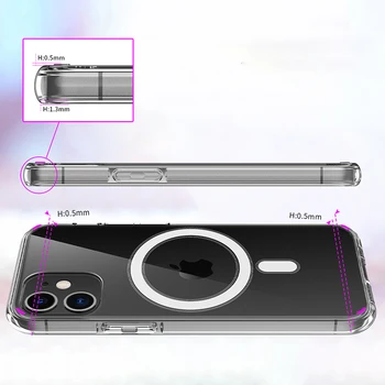 Прозрачен калъф Magsafe за iPhone 12 Mini Pro Max поддръжка за безжично зареждане защита от падане на задния капак за iPhone 12 Mini Pro Max