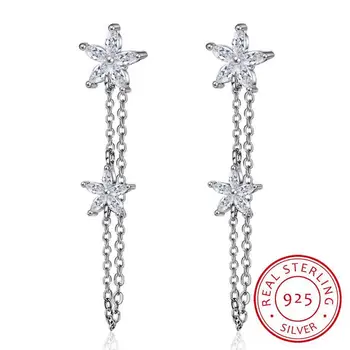 Прозрачен кристал Звезда цвете сребро 925 пискюли обеци за жени гореща мода сребро-бижута Brincos Bijoux