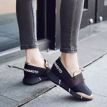 Пролет есен мода дамски кожени обувки на открито метален ръкав краката дебело дъно мрежест черен изкуствен ПУ Ежедневни обувки за жени