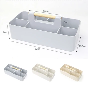 Прост творчески в мулти-окото пластмасови Стекируемые кутия за съхранение на организаторът дървена дръжка дизайн многофункционален елемент на контейнер за съхранение