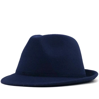 Проста зелена вълнена фетровая шапка Каубой Джаз Cap Trend Trilby Fedoras hat Панама cap chapeau band за мъже жени 56-58 см