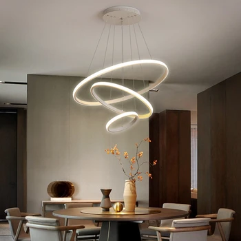 Пръстен с модерна led полилей за хола окачен лампа дистанционно управление лампа за ресторант Art Deco Блясък
