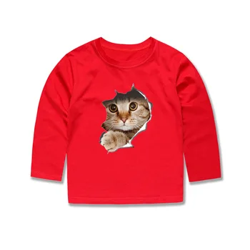 Пълни тениски момчета червени тениски деца 3D Cat тениски момичета куче печат върховете на Детски дрехи Бебешки дрехи Червен 3D Cat тениски