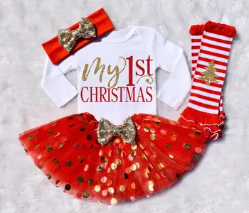 Първата ми Коледа новородените момичета плъзгачи необичайни пакетче рокля екипировки набор от дрехи