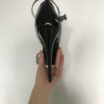 Първоначалното Намерение На Стилни Дамски Сандали Патент Peep Toe Тънки Високи Токчета Черни Сандали Обувки Годишна Жена Плюс Размери 4-20