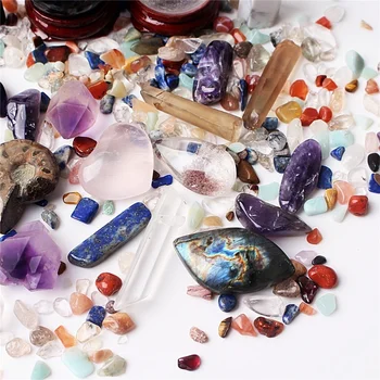 Пъстър чакра кристални обелиск & топката & чакъл минерални образци лечебни скъпоценни камъни, с чанта