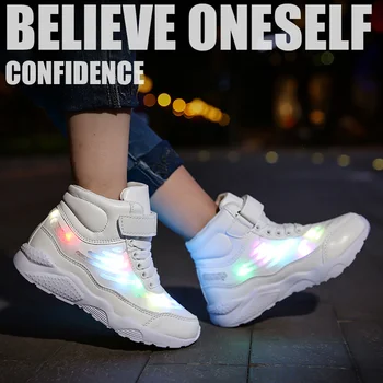 Размер на 25-36 Children LED Обувки Girls Boys Sneakers with Light Kids Lighted Shoes USB Charging светещи маратонки с нежна подметка