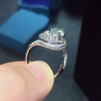 Размер на 5-10 пенливи луксозни бижута истинско сребро 925 проба Голям Бял Топаз CZ диамант скъпоценни камъни жените годежен пръстен пръстен подарък