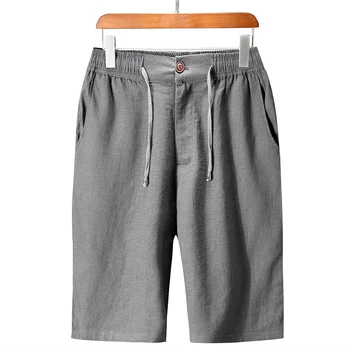 Разтеглив, ленени шорти за мъже лято твърди ежедневни мъжки спално бельо, плажни къси панталони мъжки Pantalones Cortos Мъжки къси панталони за пътуване HH50DK
