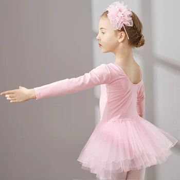 Расчесанное памучни балетное рокля пакетче балетное танцово рокля за момичета, децата най-високо качество, дълги ръкави от тюл танц