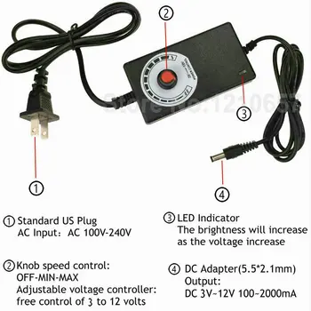 Регулируем захранващ адаптер AC 100V/220V към DC 3V 12V превключващ трансформатор осветление 2A LED Strip US Plug Power Adapter