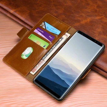 Реколта естествена кожа Case естествена кожа Cover за Samsung Galaxy Note 9 Note 8 s8 S9 Plus Full Protect флип портфейл stand Case