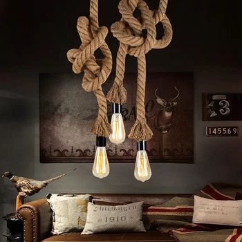 Реколта конопени въжета, висящи лампа промишлен окачен лампа творчески Personaly ресторант дневна спалня кафе-бар украса