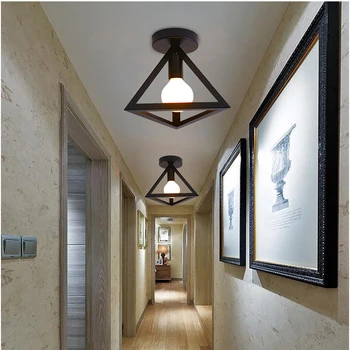 Реколта плафониери индустриален led E27 черно желязо за спални бар хол, коридор, Nordic ретро тавана лампа