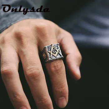 Реколтата от неръждаема стомана мъжки пръстен голям свободен Зидар масонството масонски AG ретро пънк сребърен цвят Титан мъжки пръстен бижута OSR328
