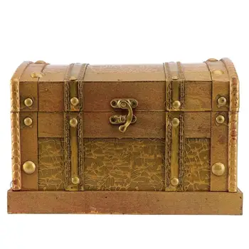 Ретро дървен пиратски сандък със съкровище Gem Box Jewelry Storage Organizer Trinket Спомен Case Decor Without Lock (плоско дъно)