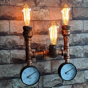 Ретро Закрит Промишлен Монтиран На Стената Лампа Американски Стил Loft Водопровод Суета Лампа Нощни Светлини Home Deco Ръжда Лампа