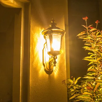 Ретро открит стенен монтаж лампа Европа вила окоп лампа E27 водоустойчив външен градина врата светлина старовремски лампи верандата бронз Черно