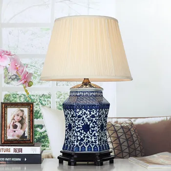 Ретро стил порцелан керамичен плот настолни лампи за прикроватной нощни шкафчета китайски син и бял порцелан синя порцеланова настолна лампа
