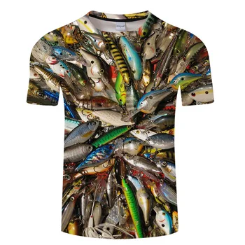 Риболов 3d тениски за мъже и жени хип-хоп ежедневни тениска 3d печат Забавни Fish Harajuku Funny Fishing Rod О-образно деколте, риза тениска