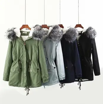 Рог на бутон яке палта Зима Есен жените тънък плюс размера на топло със средна дължина с качулка палто 6XL 5XL 6 цвята яке за жени