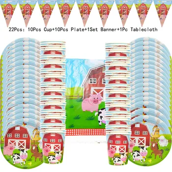 Рожден ден тематични селскостопански животни party decor персонализиран набор от съдове за готвене плоча чаша кърпички слама подпори на партията Baby Shower Supplies