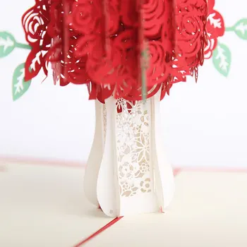 Роза 3D карта Валентин поп поздрав букет от червени цветя романтични влюбени 