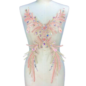 Розов корал 3D дантела, пайети, мъниста шият кристали декор от камъни приложения на пластир за шиене вечерни танци карнавальное рокля