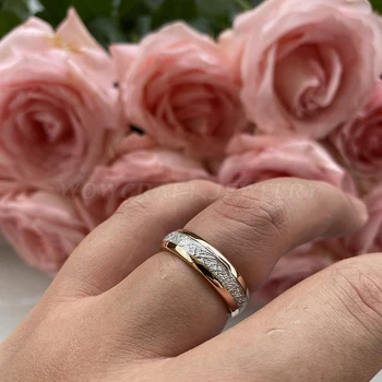 Розово злато, волфрам, 6 мм бял метеорит годежен пръстен за жени куполообразная група Polisehd блестящ комфорт подходящи брачни халки