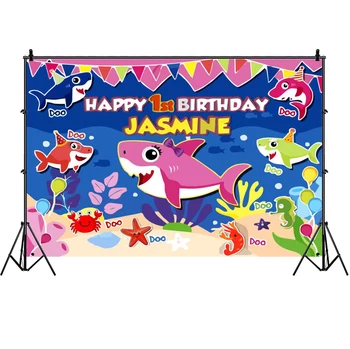 Розово на 1 - во бебе душ акула снимка фон честит рожден Ден на Партията океан море снимки на фона на странична декорация банер