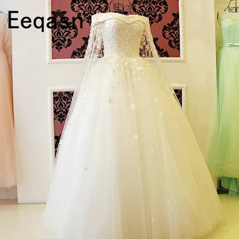 Романтична сватбена рокля с А-силует бели дантелени цветя Кристална перла бална рокля Сватбени рокли сватбена рокля vestido de noiva