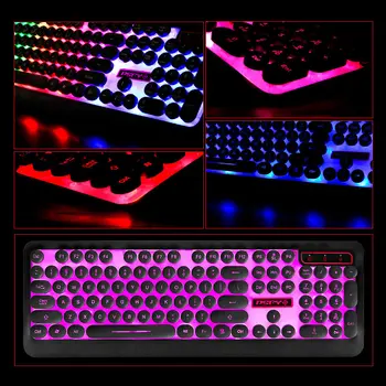 Руска клавиатура с подсветка ретро кръг от светещи игри пате клавиатура червено синьо, лилаво промяна на цвета на USB жична за вашия десктоп на лаптопа