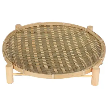 Ръчна изработка на плетени бамбук кошница за плодове, ядене на хляб организатор кухня за съхранение на декоративна кръгла чиния с монтиране на стена