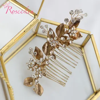 Ръчно изработени от кристал цвете сватба гребен за коса сватбен перука сусальное gold дамски накити за косата, бижута RE3826