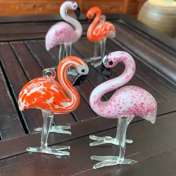Ръчно Изработени От Кристал Стъкло Выдувной Фламинго Фигурки На Животни Украшение Виси Декори Crystal Craft Деца Коледни Подаръци За Домашен Декор