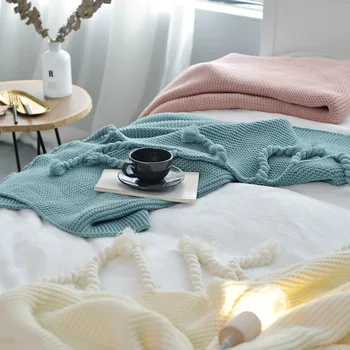 Ръчно плетени одеяла за легла и разтегателен одеяло снимка подпори пискюл претеглят хвърли едно одеяло високо качество одеяло буци плета одеяло