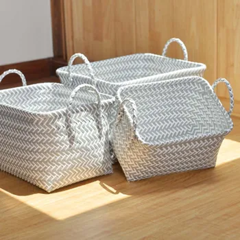 Ръчно плетени правоъгълна мръсни дрехи кошница за дрехи пластмасов ратан Sundries организатор кошница за съхранение с дръжка голям капацитет