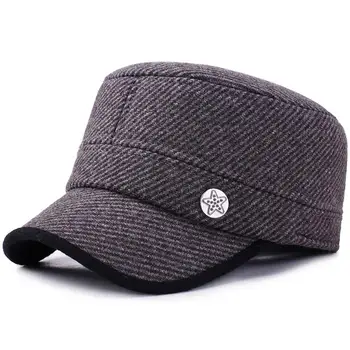 Саржевая полушерстяная смес от топла Папина шапка ушанка шапка мъжка бейзболна шапка зимна сив черен кафяв размер 58 см, регулира