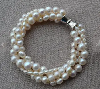 Сватба перла гривна 4 ред белият цвят е истински сладководни перли гривна Магнит Закопчалката очарователен подарък на жената