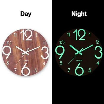 Светещи стенен часовник с модерен дизайн кварцов безшумни светещи дървени стенни часовници за всекидневна декор стари дървени часовници начало декор