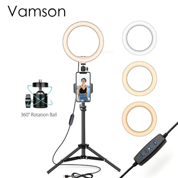 Светлина пръстен Vamson 3 на светлината на цвят & 10 Dimmable яркост наградное осветление Led за YouTube Selfie осветява от Led VLS07A