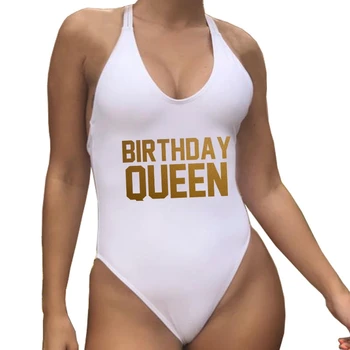 Секси High Cut бански жените рожден Ден на кралицата на злато печат бански костюми One Piece Push Up монокини бански костюм за момичета боди плажно облекло