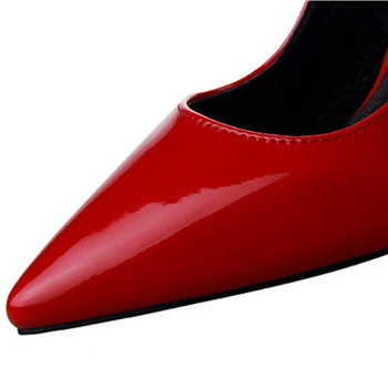 Секси деколтета Остър женски чорап помпи 2021 нова мода лачена кожа обтегач плитки високи токчета 9,5 см Обувки дамски обувки за партита