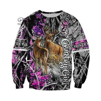 Селска момиче ловец на елени за лов животно камуфлаж татуировки пуловер спортен костюм блузи Мъже / Жени 3D печатни блузи, яке S-1
